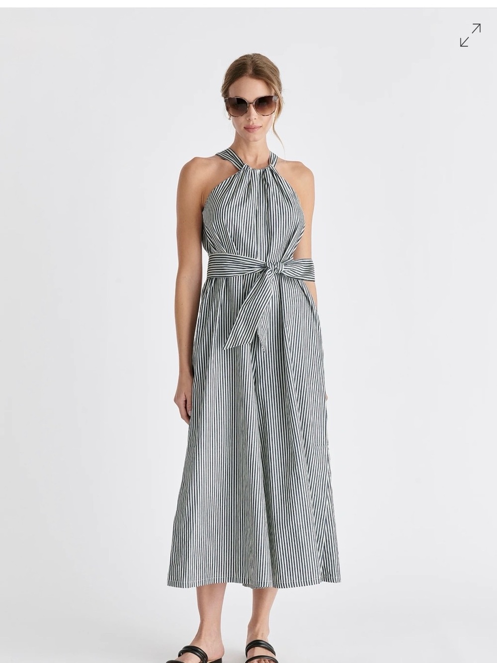 Striped halter neck cotton jumpsuit